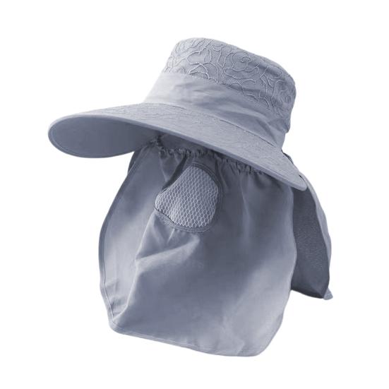 Солнцезащитная шляпа Высокоплотная солнцезащитная ткань Защита UPF50+ Широкие поля Рыбацкая шляпа Накидка на лицо серый