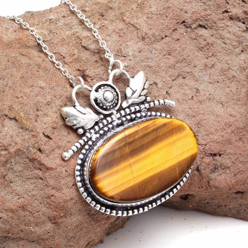 Pendant Gemstone Jewelry 2.75" Tiger Garnet Silver Handmade  Eye, Gift