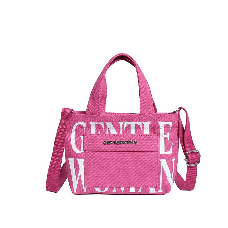Hardware Mini Letter Printed Portable Canvas Bag Contrast Color Casual Shoulder Bag