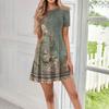 Women's Casual Fashion Round Neck Short Sleeve Print Short Dress