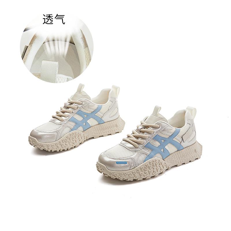 Leather Forrest Gump shoes women's 2025 summer new thick-soled mesh breathable sports shoes women's casual and comfortable dad shoes women