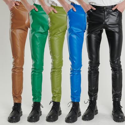 Men's Elastic Leather Pants for Dance & Salon - Green/Blue/Brown