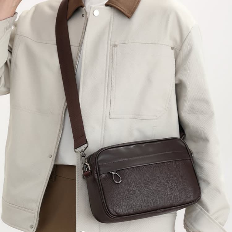 Men's Lychee Pattern Horizontal Messenger Bag Shoulder Bag