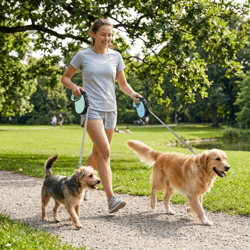 3 Meters & 5m Sizes Retractable Dog Leash Easy Lock System Lightweight Body Dog Rope Leash Strong Nylon Belt Anti-Slip Grip