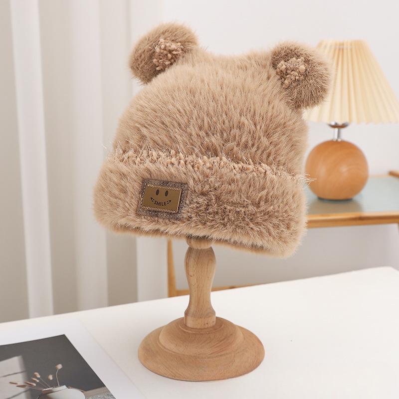 Cute Plush Hat for Women In Winter Thickened Warm Ear Protection Hat Wool Knitted Hat Versatile