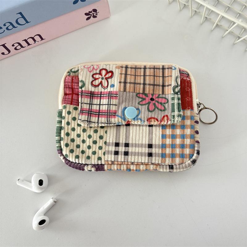 New Flower Dot Bow Print Color Coin Purse Square Hasp Zipper Corduroy Money Card Lipstick Wallet Portable Mini Card Holder Wallet