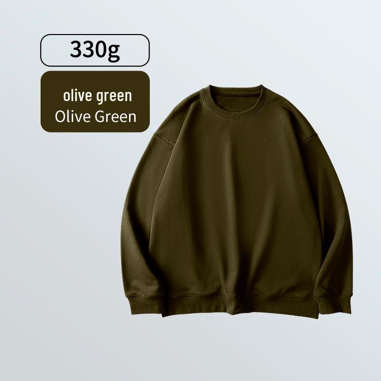Men's 330g Heavyweight Round Neck Hoodie - Skin-Friendly, Antibacterial, Soft, Versatile, and Casual Sports Top