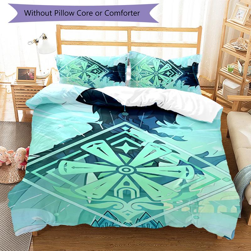 3pcs Genshin Impact pattern bedding set duvet cover set includes duvet cover &pillowcases, perfect all season bedroom decoration & gift