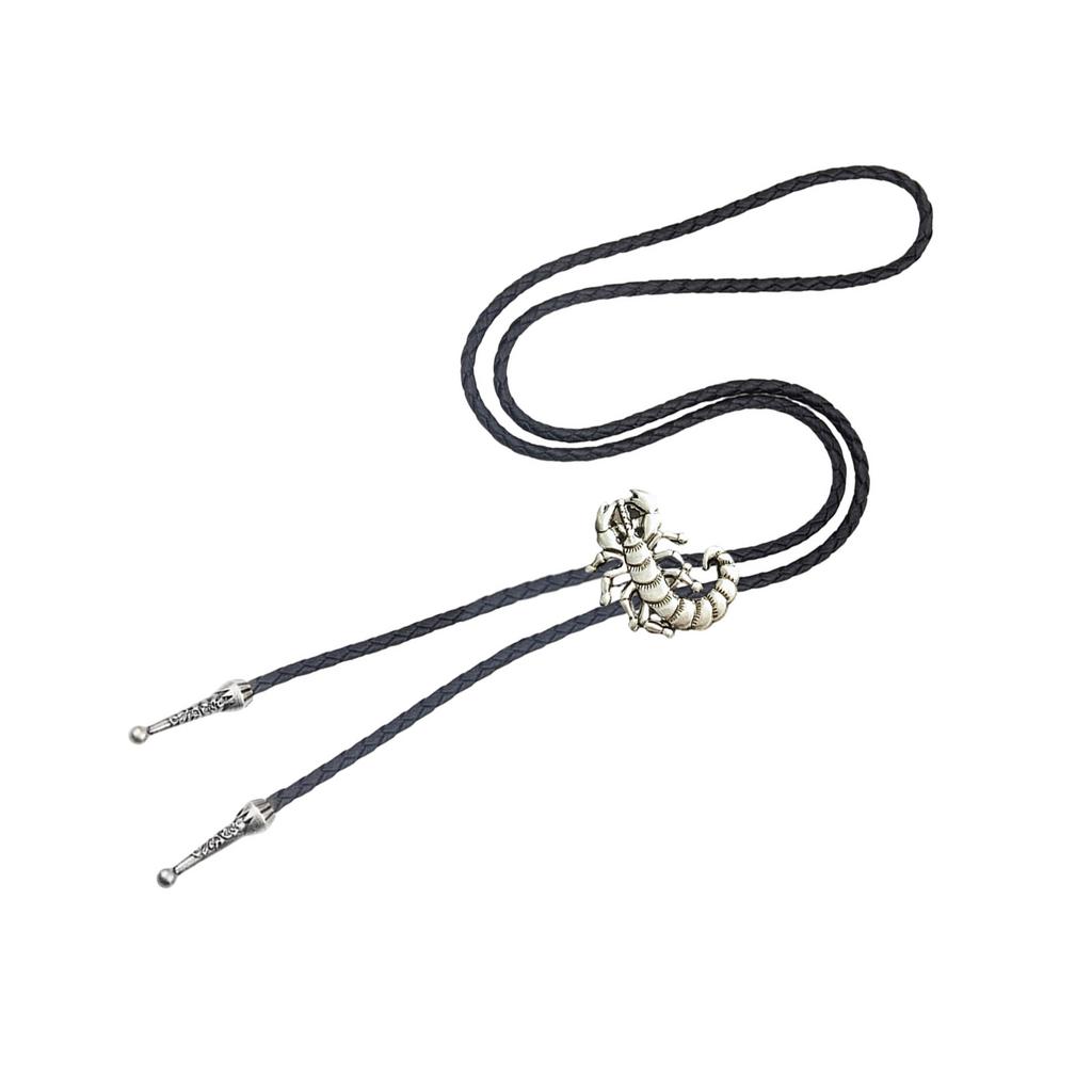 Metal Scorpion Animal Pendant Bolo Tie Western Cowboy Outfit Vintage Leather Cord Rodeos Necktie Necklace for Men Women