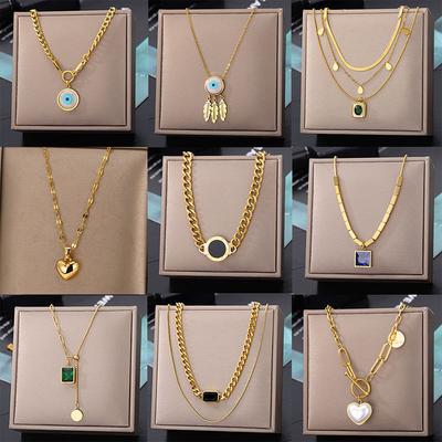 Collane con Occhio Malvagio in Zircone per Donna Collana Multistrato in Acciaio Inossidabile con Ciondolo Rotondo a Forma di Cuore Gioielli da Matrimonio Regalo