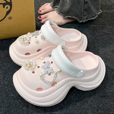 Fashion Crystal Butterfly Clogs for Women Summer 2025 Chunky Platform Soft Eva Garden Shoes Woman Thick Bottom Beach Sandals Diy Slipper
