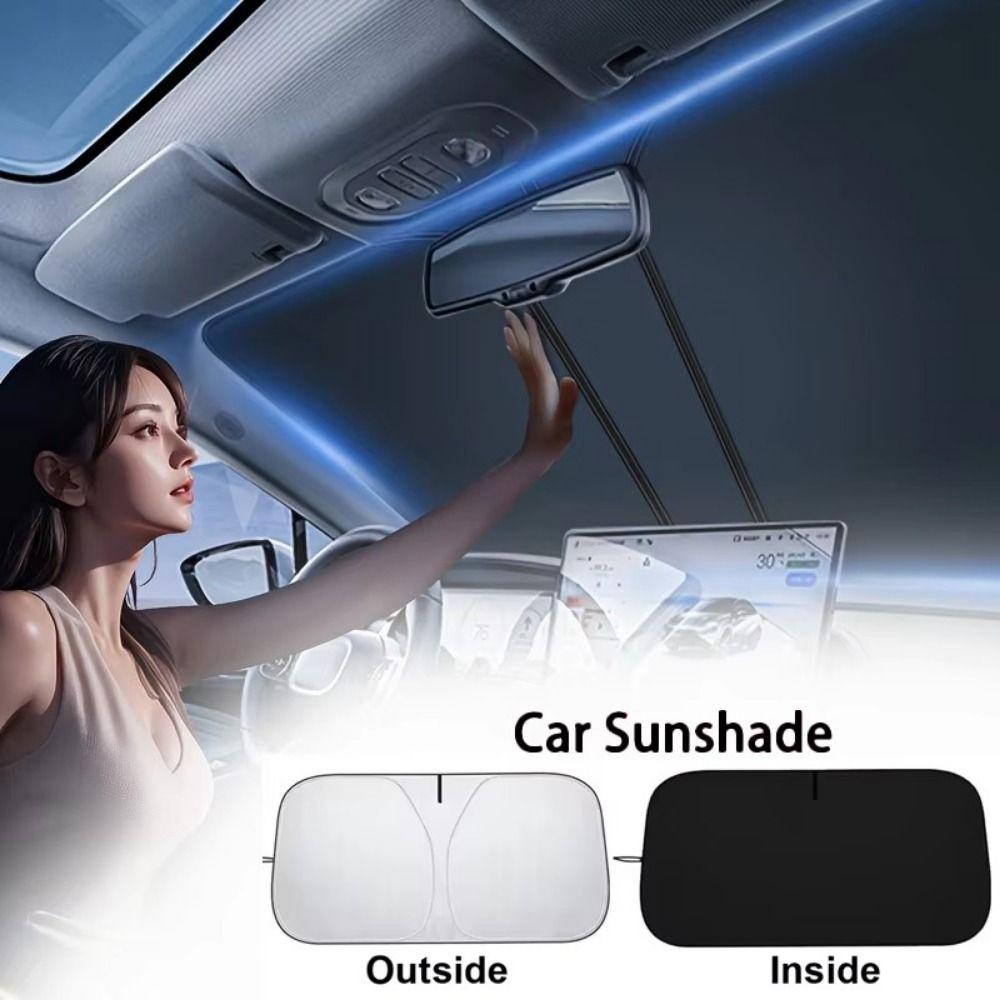 Titanium Silver Windshield Visor Cover with Storage Bag Car Front Window Sunshade  Parking