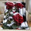 Red Rose Snowflake Flannel Blanket - Luxury Ultra-Soft, Romantic Home Decor for Living Room, Bedroom, Camping, Office