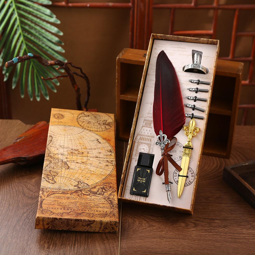 Colored Quill Gift Box Student Birthday Gift Pen Set Gold Dipped Pen Base