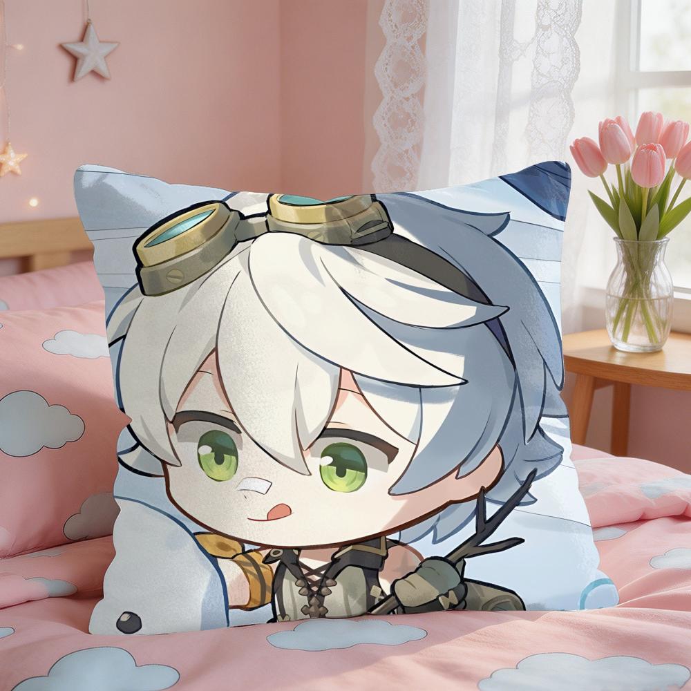 Bennett Cute Genshin Game Cushion Cover Short Plush Pillow Case Room Sofa Cushion Covers Home Decor Funda