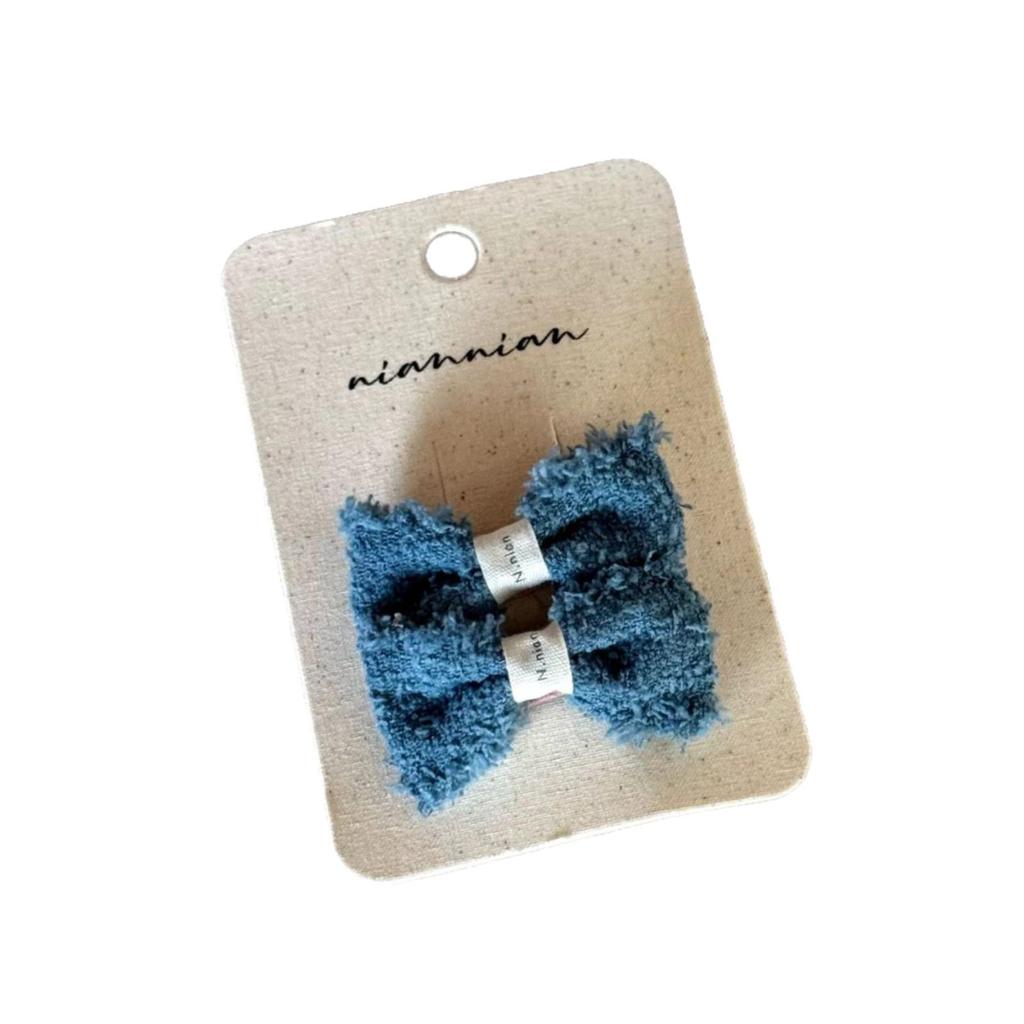 Nian Nian Blue Retro Fabric Hair Clip - Gentle On Hair, Korean Style, Handmade BB Accessory