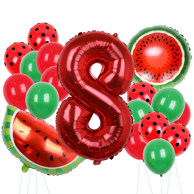 18Pcs New Summer Watermelon Balloon Suit 1-9 St Birthday Fruit Party Decoration Aluminum Film Balloon Set