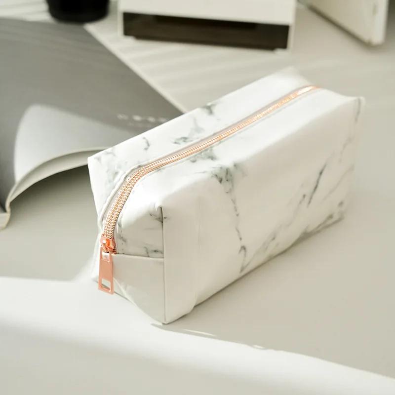 PU Leather Cute Pencil Case Large Capacity Travel Toiletry Bag With Zipper For Women Girls For School College Student