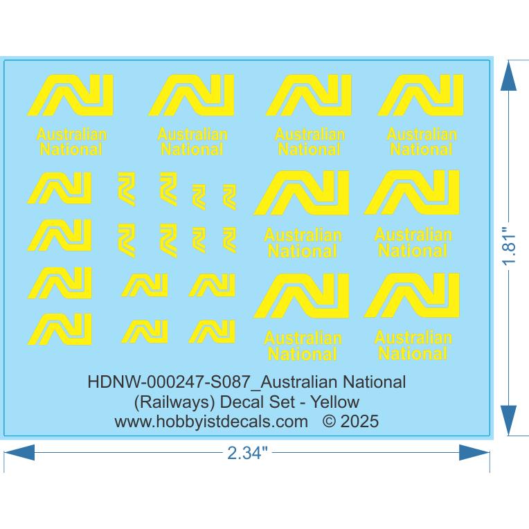 Australian National (Railways) Decal Set - Yellow - 1/87 - Water Decal