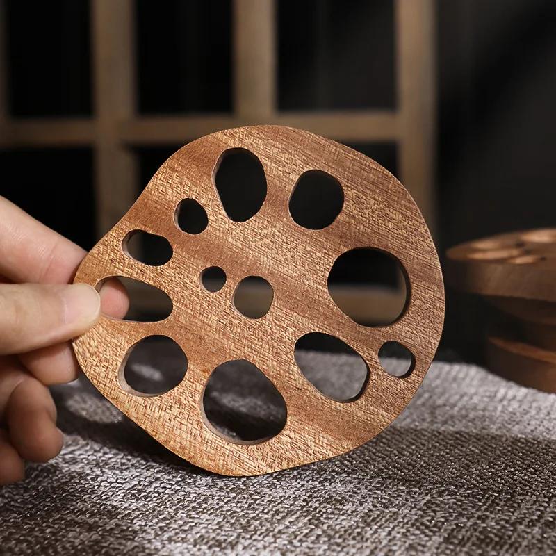 Ebony Sandalwood Placemat Creative Lotus Root Slice Coaster Insulation Pad  Kung Fu Tea Coaster Home Kitchen Placemat