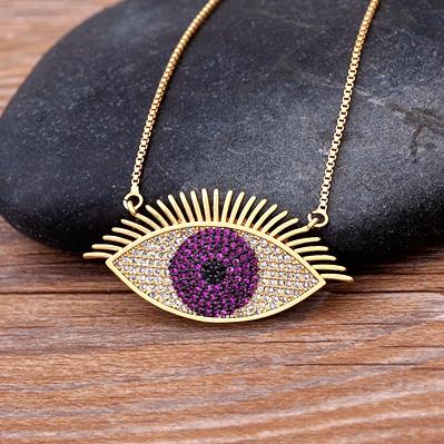 Turkish Lucky Blue Eye Necklace Copper Zircon Evil Eye Pendant Choker Charms Link Chain Necklace Jewelry Gift For Women Men