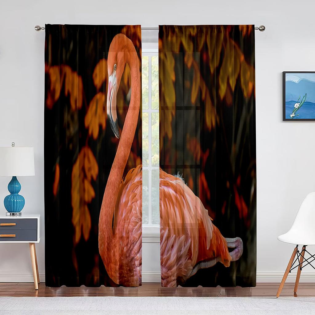 Rote Flamingos Kirschblüten Mond Tüll Vorhänge für Wohnzimmer Schlafzimmer Dekor Chiffon Transparent Voile Vorhang Küchenfenster Vorhänge