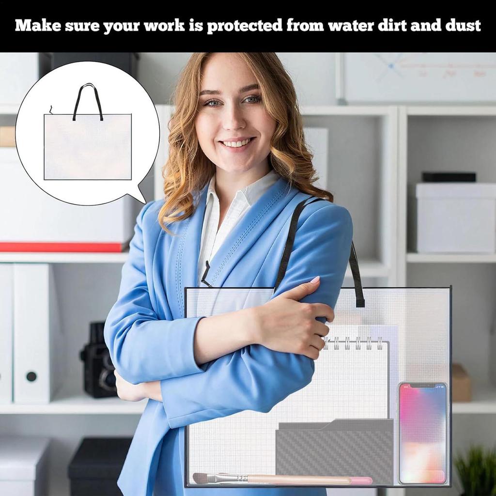 Art Bag 19 x 25 Inch Art Storage Bag with Handle and Zipper Portable Clear Artwork Organizer for Travel Camping Photograph