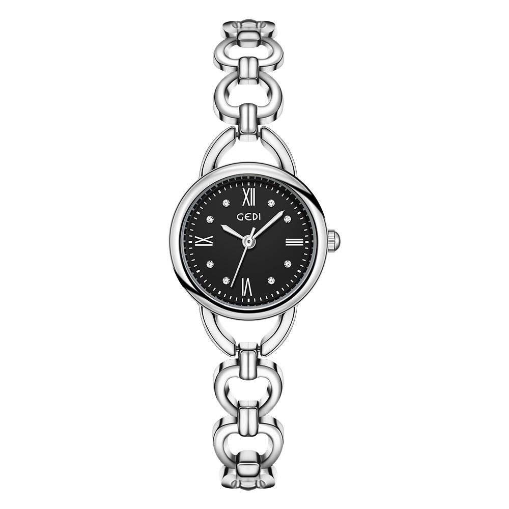 

Gedi Ladies Waterproof Quartz Watch With Silver Alloy Band For Fashionable Women чёрный