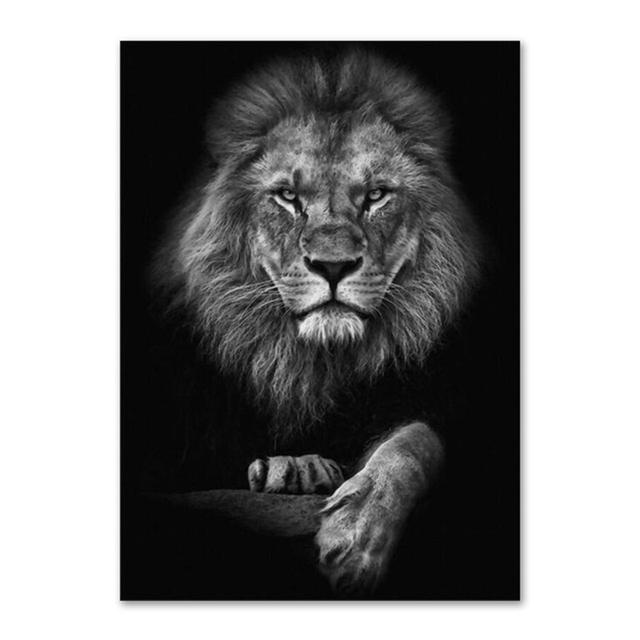 Black White Lion Poster Animal Canvas Painting Print Mural Wall Art Pictures for Living Room Bedroom Home Decoration No Frame