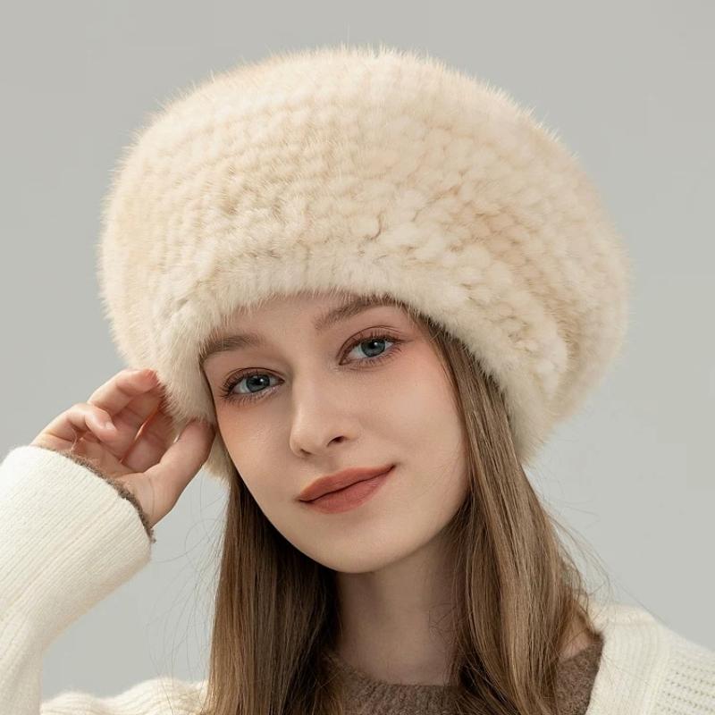 Autumn and Winter New Mink Hair Beret Female Korean Version Fashion Foreign Style Warm Ear Protection Versatile Fur Woven Painter Hat
