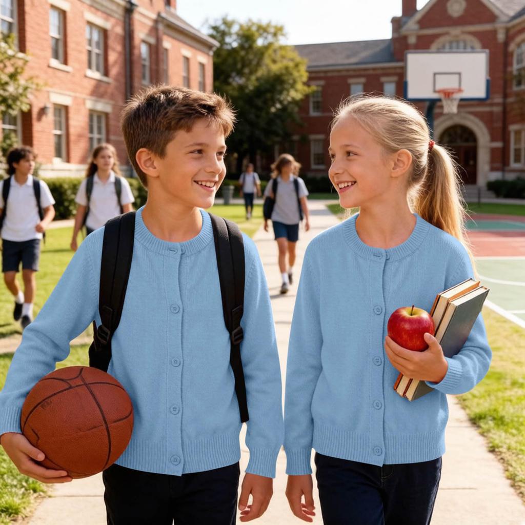 Kids' Color Knit Cardigan Sweater for Boys Girls, Casual Outerwear