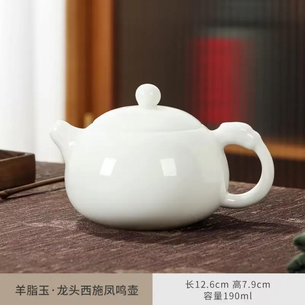 NLSLASI Tetera de Porcelana Blanca Hecha a Mano China Blanco Marfil Tetera Cerámica Vajilla de Té Infusor de Té Filtro para Té Pu'er Oolong Hervidor
