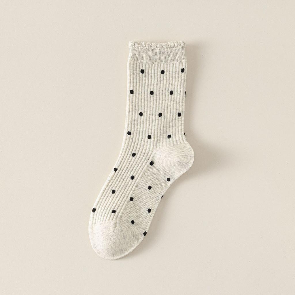 Female Autumn and Winter New Lovely Polka Dot Bubble Mouth Lace Cotton Boneless Tube Pile Socks