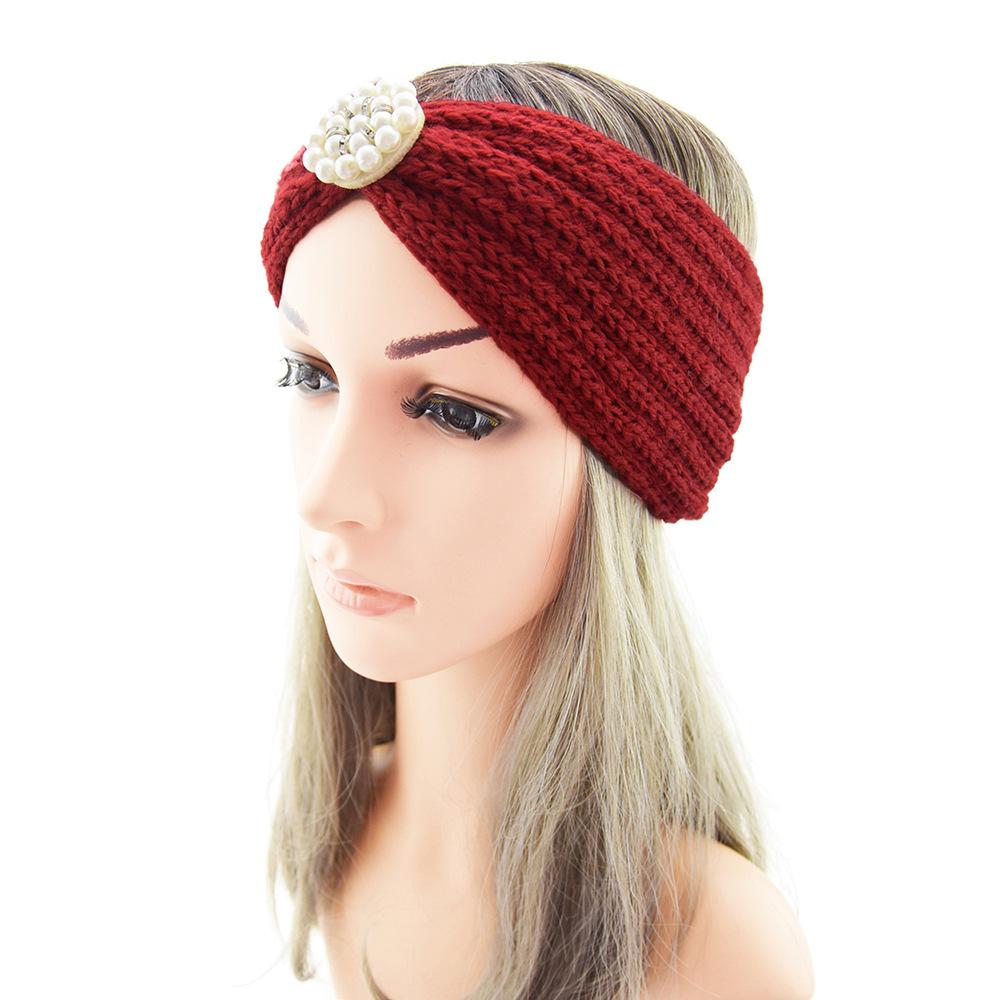 Sweet Elegant Pearls Knitting Cross Knot Headband For Women Autumn Winter Warm Ear Warmers Wide Headwrap Makeup Hair Accessories