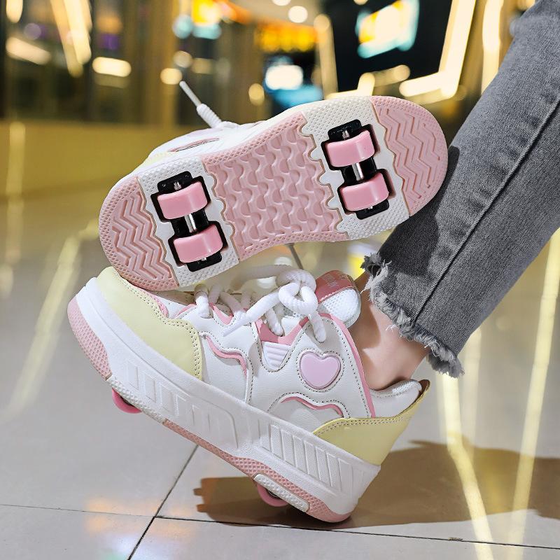 Girls Runaway Shoes 2 New Roller Skates Four-wheel Pulley Sneakers Skates Boys