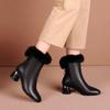 Autumn and winter new retro thick heel Martin boots women's hairy mouth warm fashion boots medium plush boots women