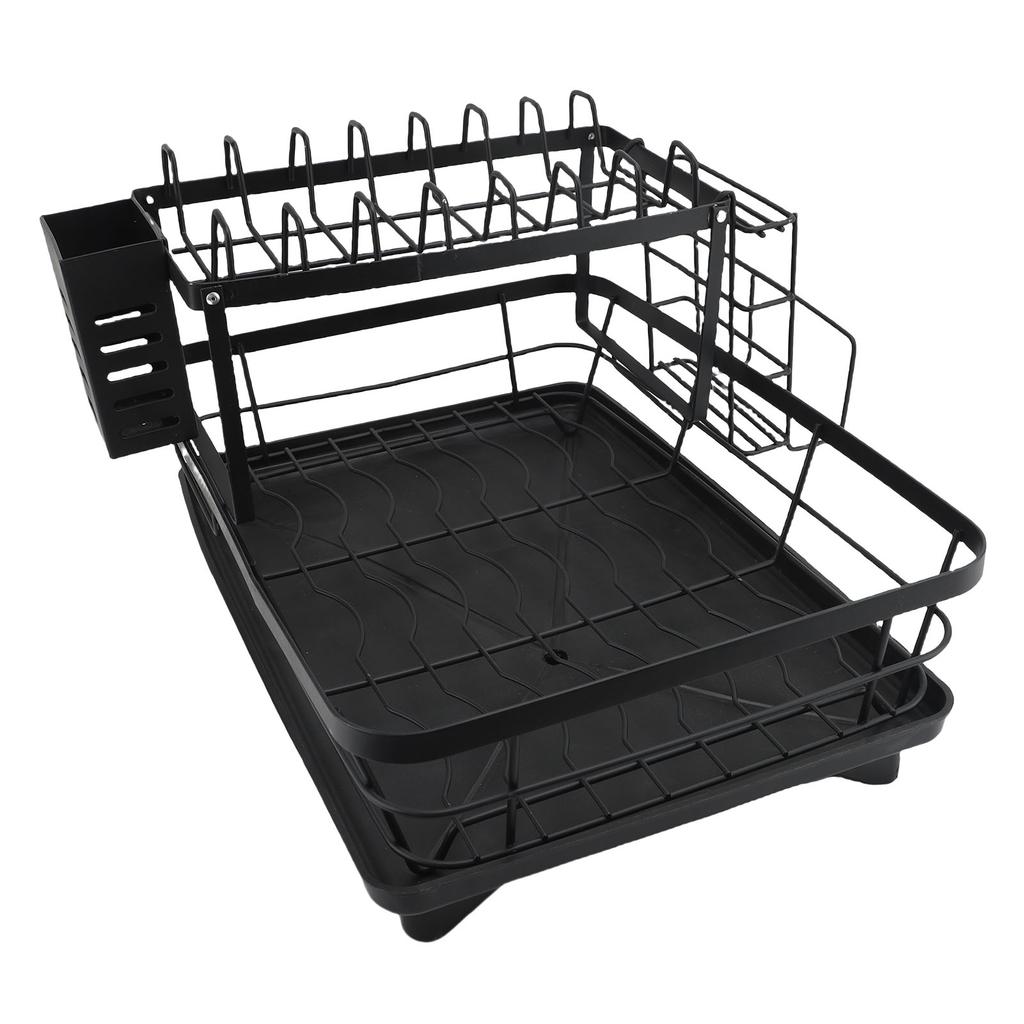 Abtropfgestell 2 Etagen Verdickter Edelstahl Multifunktional Großes Fassungsvermögen Arbeitsplatte Geschirr Aufbewahrungsorganizer Schwarz