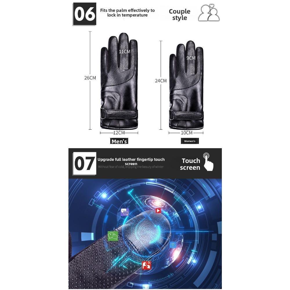 Leather Gloves Men Women Winter Outdoor Cycling Motorcycle Windproof Cold-Proof Fleece Lined Touchscreen Thickened Warm Gloves