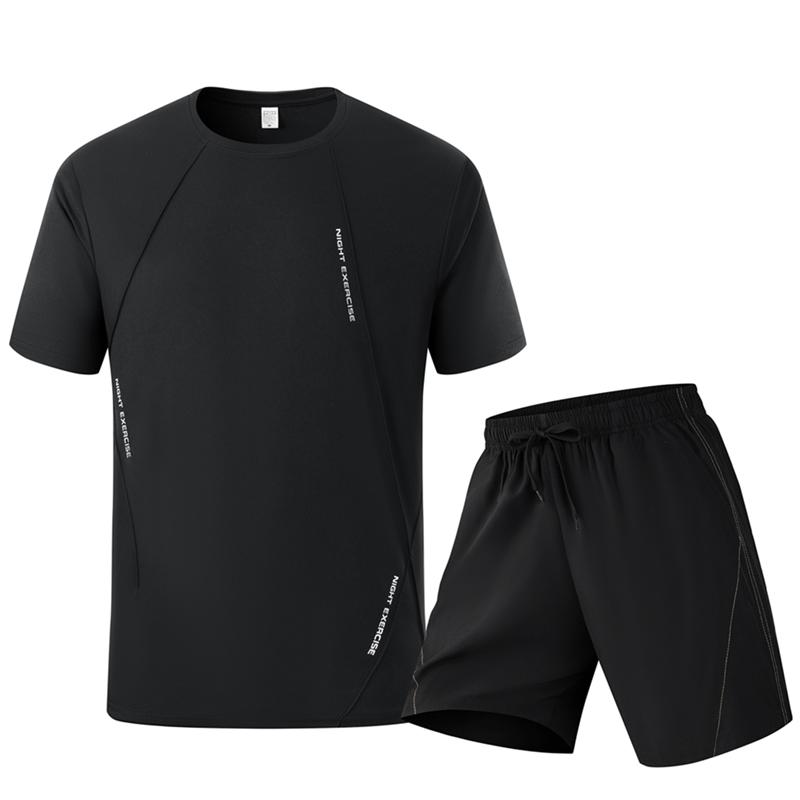 Summer Casual Sports Suit Men's Short Sleeved Lightweight Quick Drying Ice Silk Two-piece Set