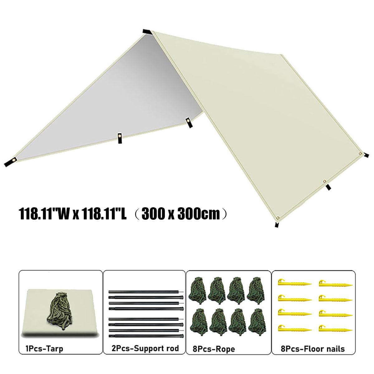 Waterproof Camping Sunshade, Portable Tent Tarpaulin, UV-Protective Sunshade, Multi-Functional Outdoor Camping Gear - Beige 300x300cm/118.11x118.11