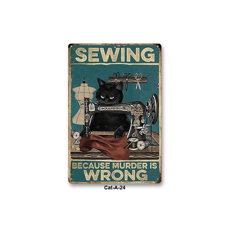 Metal Tin Sign Vintage Anime Animal Black Cat Poster Shabby Wall Plate Signs Crafts Garage Home Decor Plaques Tinplate Painting