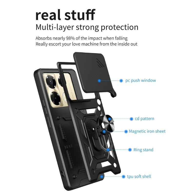 For Infinix Note 40 Case Slide Camera Armor Phone Case for Infinix Note 40 Pro 4G 5G Note40 Pro Plus Car Holder Ring Black Cover