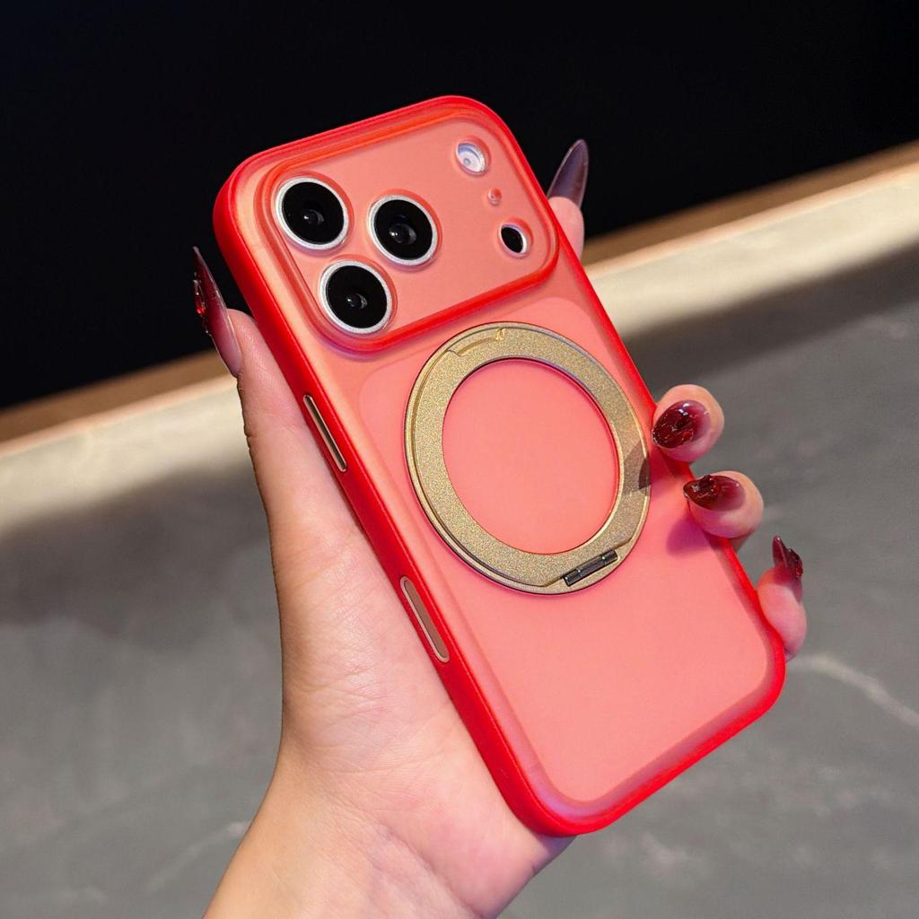 Compatible Leather Texture Phone Case with 360° Magnetic Bracket and AI Button for iPhone 17 Pro Max.