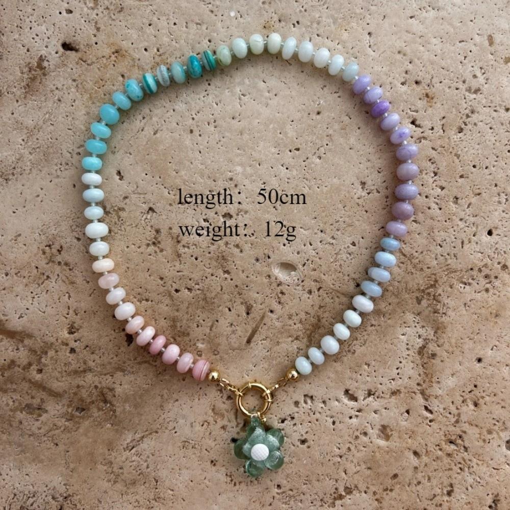 Colorful Rainbow Beaded Necklace Bohemian Choker Necklace New Flower Pendant Necklace  Jewelry