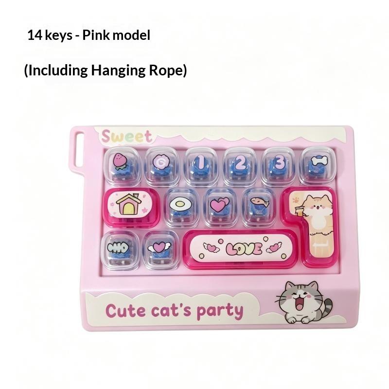 1Pcs Cartoon Animal Cat 14 Grid Stress Relief Keyboard Keycap Keychain For Bags Backpacks Cars Teens Adults Students Gifts