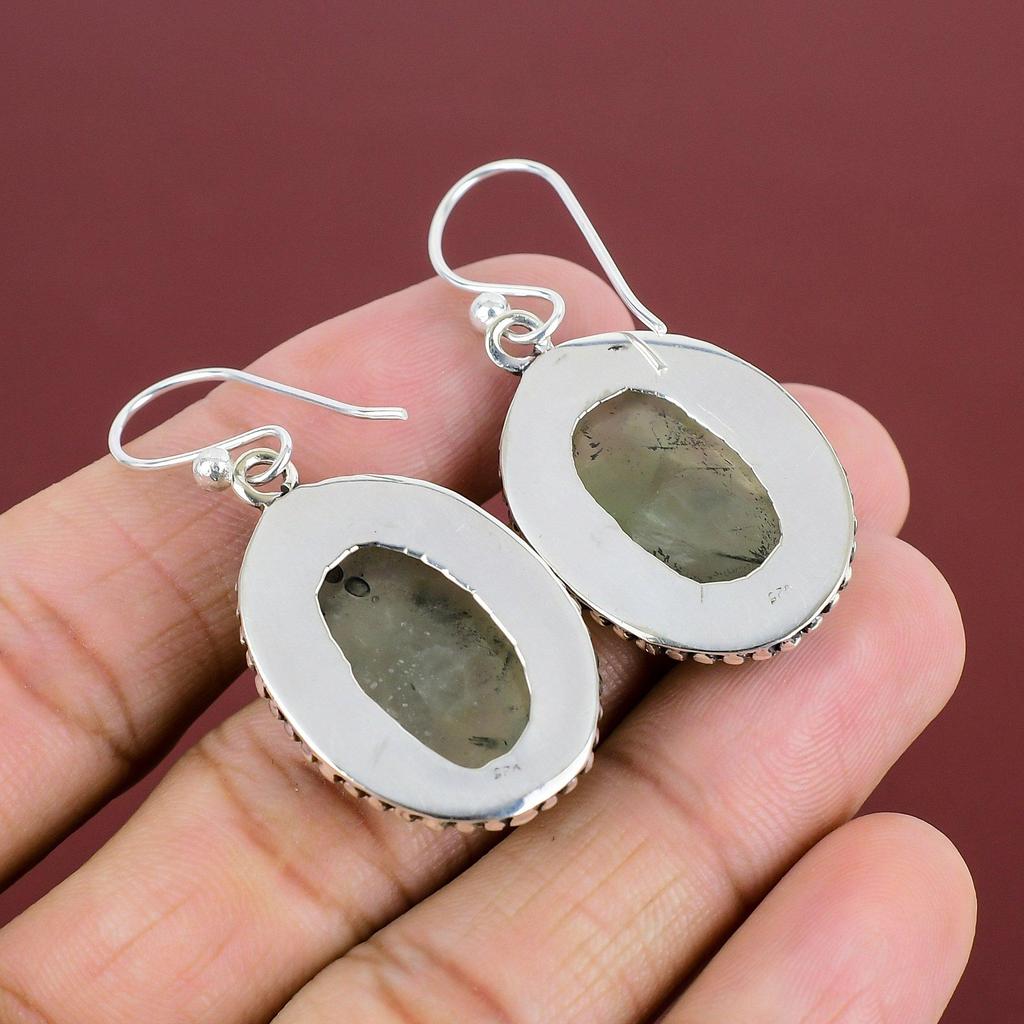 Moss Prehnite Earrings Vintage Earring Natural Gemstone Jewelry 925 Sterling Silver Earring Handmade Earring Decent Jewelry Gifts For Mother