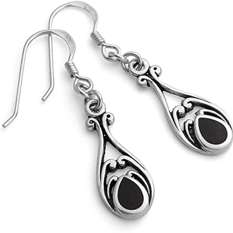 Women's Fashion Earrings Retro Silver Waterdrop Shaped Drop Dangle Earring Boho Party Hollow Hook Earring Jewelry