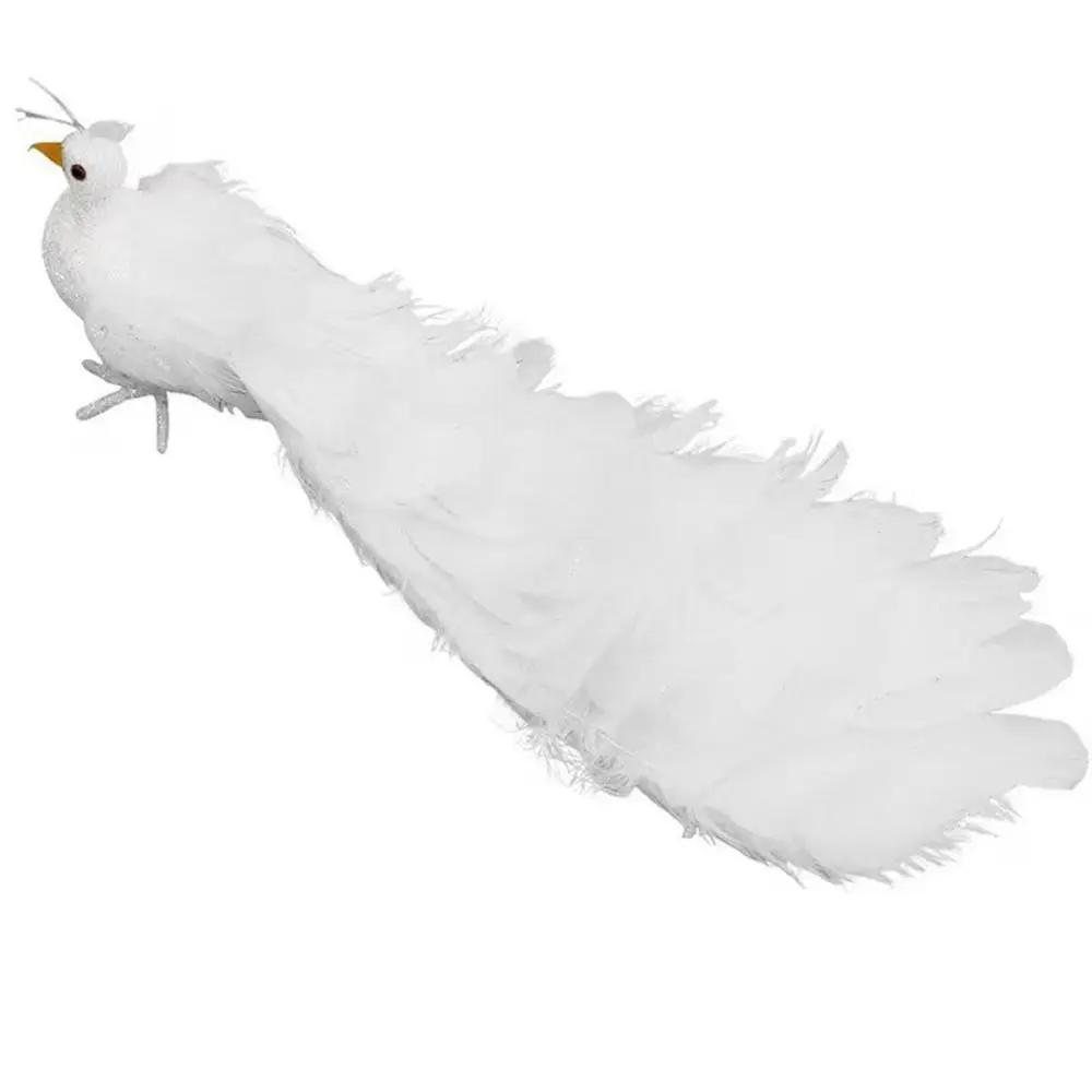 Имитация Белого Павлина Красивое Легкое Украшение для Новогодней Елки Привлекательное Украшение для Дома Подвеска из Настоящих Перьев Подарок