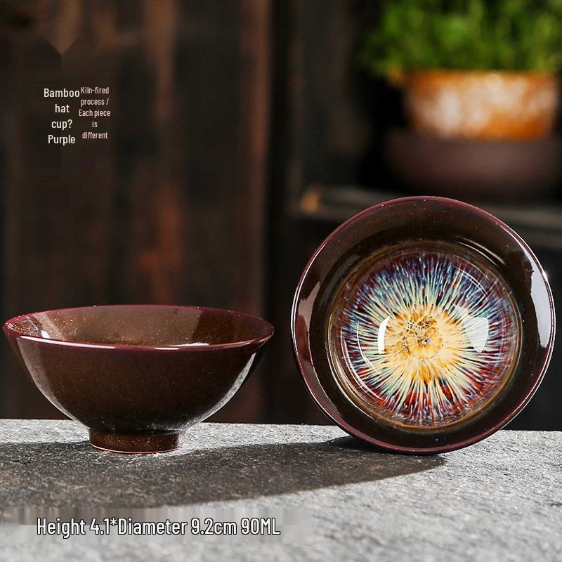Jian Zhan Kiln-Change Ceramic Sand Gold Tea Cup - Hat-Shaped Tea Tasting Bowl