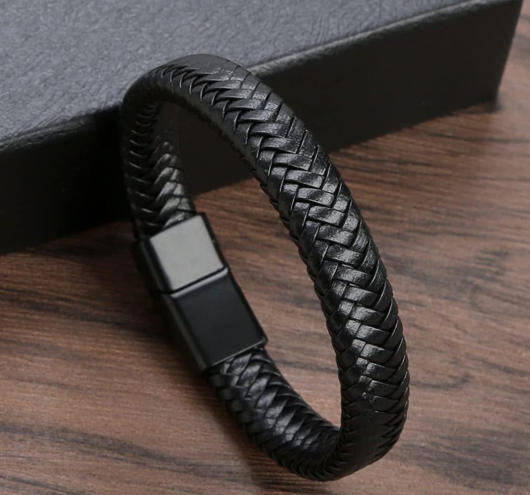 

Вінтажний чоловічий шкіряний браслет з магнітною застібкою - Європейський та американський стиль, аксесуар з коров ячої шкіри 22 cm чорний
